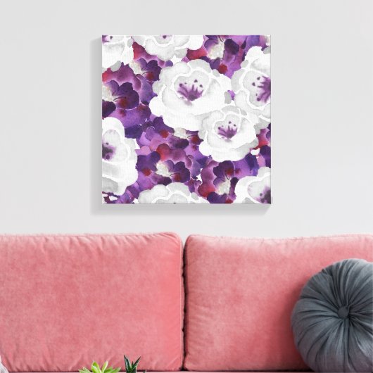 Paarse Grijs Bloemen Waterverf canvas kunst aan de (Insitu (Woonkamer))