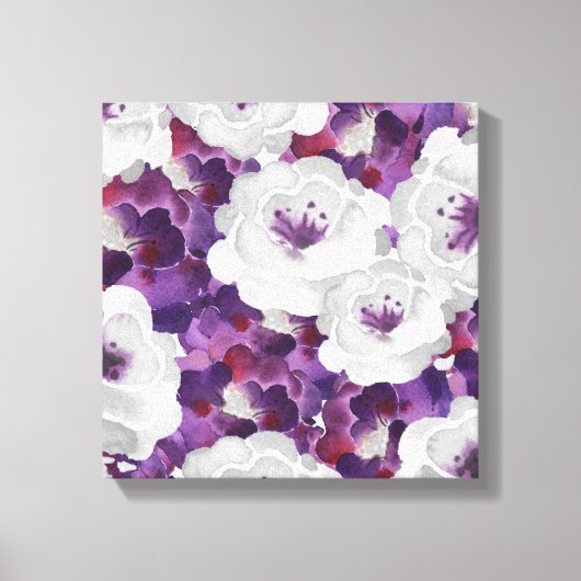 Paarse Grijs Bloemen Waterverf canvas kunst aan de (Voorkant)