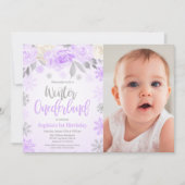 Paarse Grijs Bloemen Winter ONEderland Foto Kaart (Voorkant)