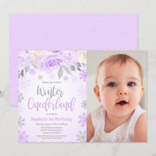 Paarse Grijs Bloemen Winter ONEderland Foto Kaart
