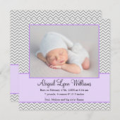 Paarse grijs chevron meisje foto geboorte aankondi aankondiging (Voorkant / Achterkant)
