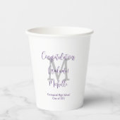 Paarse Grijs en Wit Monogrammed Graduation Party Papieren Bekers (Voorkant)