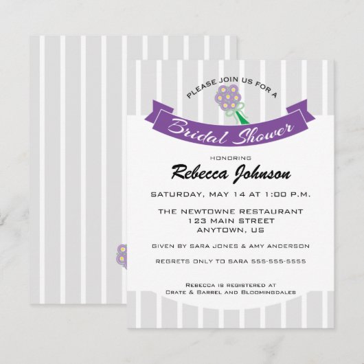 Paarse & Grijs Geaccentueerd met Boeket Vrijgezell Kaart (Voorkant / Achterkant)