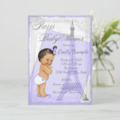 Paarse Grijs  Parijs Baby shower Kaart (Staand voorkant)