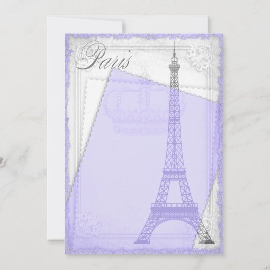 Paarse Grijs  Parijs Baby shower Kaart (Achterkant)