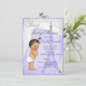 Paarse Grijs Parijs Baby shower Kaart (Staand voorkant)