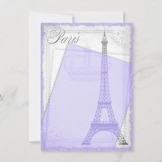Paarse Grijs  Parijs Baby shower Kaart (Achterkant)