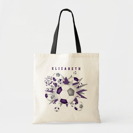 paarse grijs voetbal blowout meisjes naam tote bag (Voorkant)