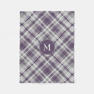 paarse grijs wit plaid patroon monogrammed fleece deken