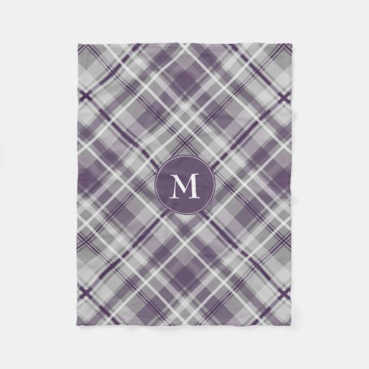 paarse grijs wit plaid patroon monogrammed fleece deken (Voorkant)