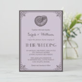 Paarse Grijs Zeeschelp Nautisch Trouw Uitnodiging (Staand voorkant)