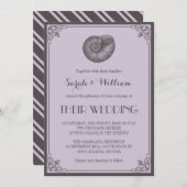 Paarse Grijs Zeeschelp Nautisch Trouw Uitnodiging (Voorkant / Achterkant)