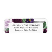 Paarse & Grijs Zilveren Waterverf Pioen Herfst Bru Etiket (Voorkant)