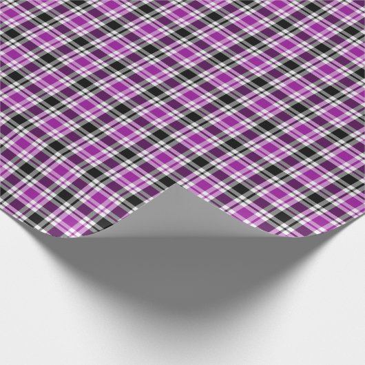 Paarse, Grijs, Zwart en Wit Plaid Cadeaupapier (Hoek)