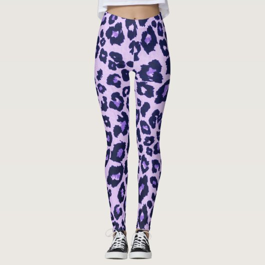Paarse Grijs Zwart Leopard Animal Print Leggings (Voorkant)