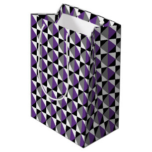 Paarse, grijs, zwart-wit vierkant en diamant medium cadeauzakje