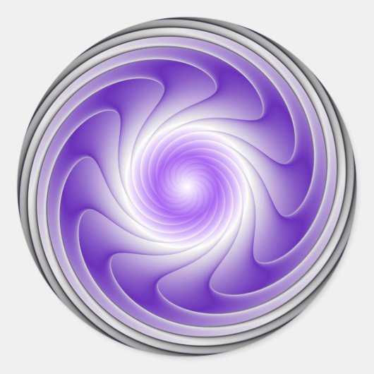 Paarse Grijze 3D Spiraal Moderne Abstracte Fractal Ronde Sticker (Voorkant)