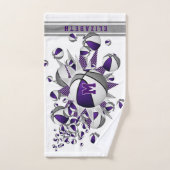 paarse grijze basketballen sterren meisjes monogra handdoek (Handdoek)