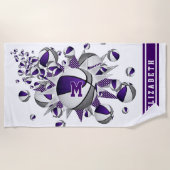 paarse grijze basketballen sterren meisjes monogra strandlaken (Voorkant)