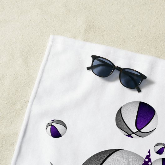 paarse grijze basketballen sterren meisjes monogra strandlaken (In situ)