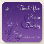 Paarse Grijze Bloemen Bruiloft Onderzetter Set (6) (Voorkant)