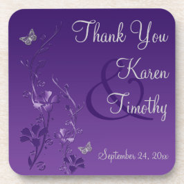 Paarse Grijze Bloemen Bruiloft Onderzetter Set (6)