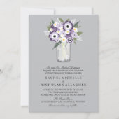 Paarse Grijze Bloemen Mason Jar | Bruiloft Kaart (Voorkant)