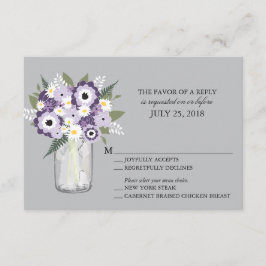Paarse Grijze Bloemen Mason Jar | Bruiloft RSVP