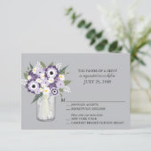 Paarse Grijze Bloemen Mason Jar | Bruiloft RSVP (Staand voorkant)