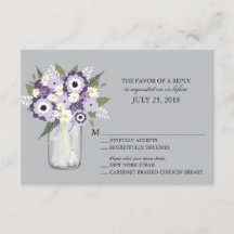 Paarse Grijze Bloemen Mason Jar | Bruiloft RSVP