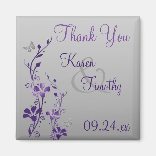 Paarse Grijze Bloemen Vlinder Bruiloft Favor Magne Magneet (Voorkant)