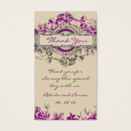 Paarse Grijze  Bloemenbruiloft Dank u Label Visitekaartjes