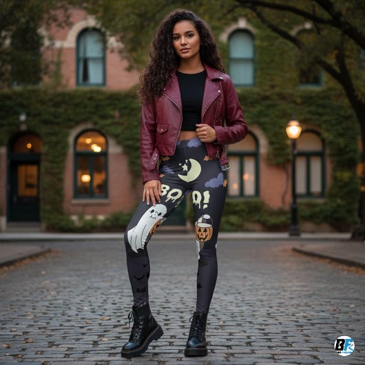 Paarse & Grijze "Boe!" Schattige Halloweenfeest Leggings