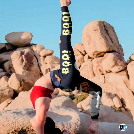 Paarse & Grijze "Boe!" Schattige Halloweenfeest Leggings