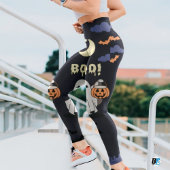 Paarse & Grijze "Boe!" Schattige Halloweenfeest Leggings