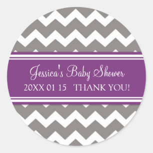 Paarse Grijze Chevron Baby shower Favor Stickers