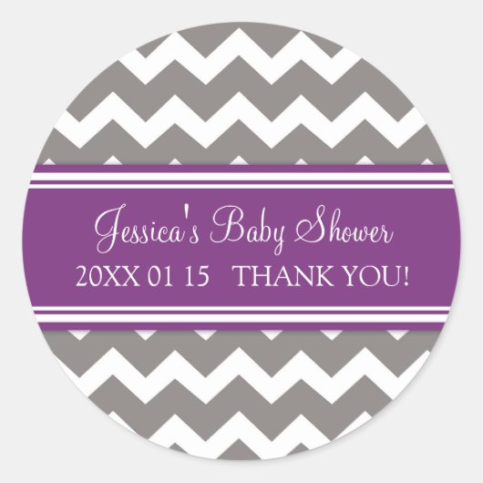 Paarse Grijze Chevron Baby shower Favor Stickers (Voorkant)
