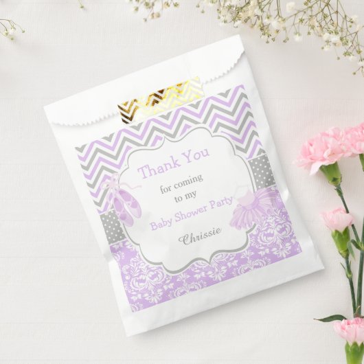 Paarse & Grijze Chevron Ballerina Baby shower Bedankzakje (Gezegeld)