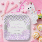Paarse & Grijze Chevron Ballerina Baby shower Papieren Bordje (Feest)