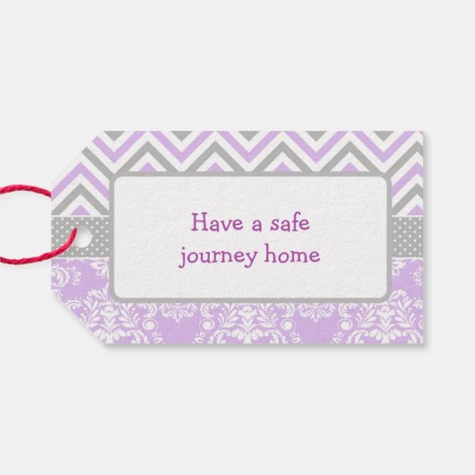 Paarse & Grijze Chevron Ballerina Bedankt Gift Lab Cadeaulabel (Achterkant Horizontaal)