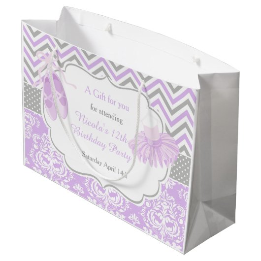 Paarse Grijze Chevron Ballerina Verjaardag Bedankt Groot Cadeauzakje (Achterkant Gekanteld)