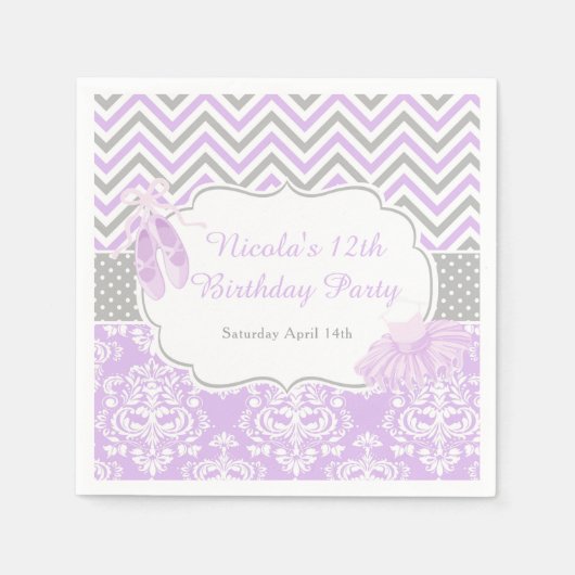 Paarse & Grijze Chevron Ballerina Verjaardag Servet (Voorkant)