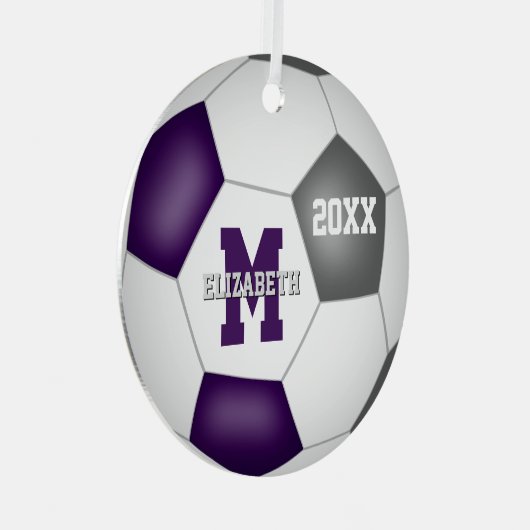 paarse grijze club kleuren jongens voetbal metalen ornament (Voorkant Rechts)