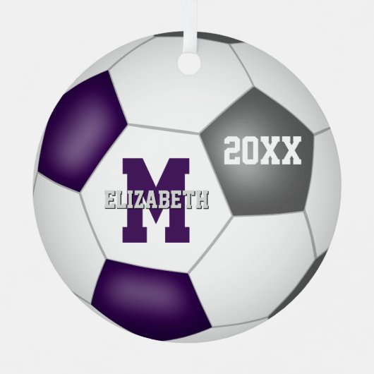 paarse grijze club kleuren jongens voetbal metalen ornament (Voorkant)