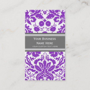 Paarse grijze Damask Floral Visitekaartjes