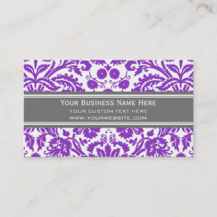Paarse grijze Damask Floral Visitekaartjes