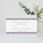Paarse grijze Damask RSVP-bruiloft RSVP Kaartje (Staand voorkant)