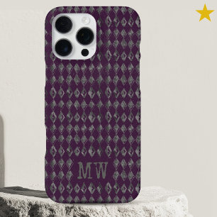 Paarse Grijze Doodle Diamant Patroon Aangepaste Mo iPhone 16 Pro Max Hoesje