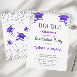 Paarse grijze dubbele viering afstudeerfeest kaart