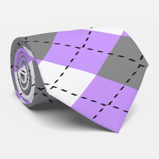 Paarse, grijze en witte Argyle nektie Stropdas (Opgerold)